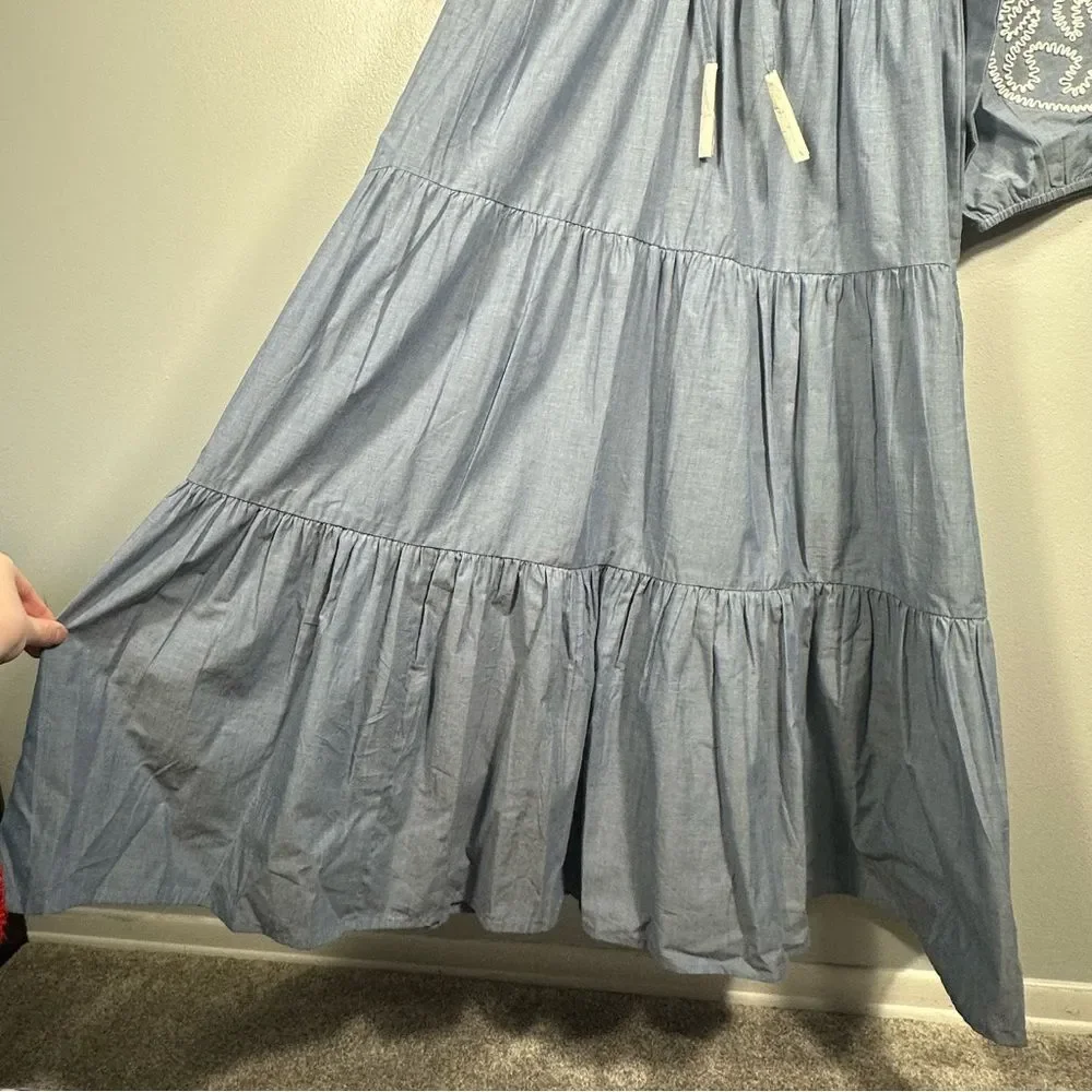 Tuckernuck Cotton Chambray Embroidered Salty Paloma Caftan Dress NWT Size Small - Picture 7 of 16